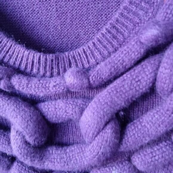 Rebecca Taylor womens Puff Sleeve sweater size M braided scoop neck purple - Picture 6 of 9